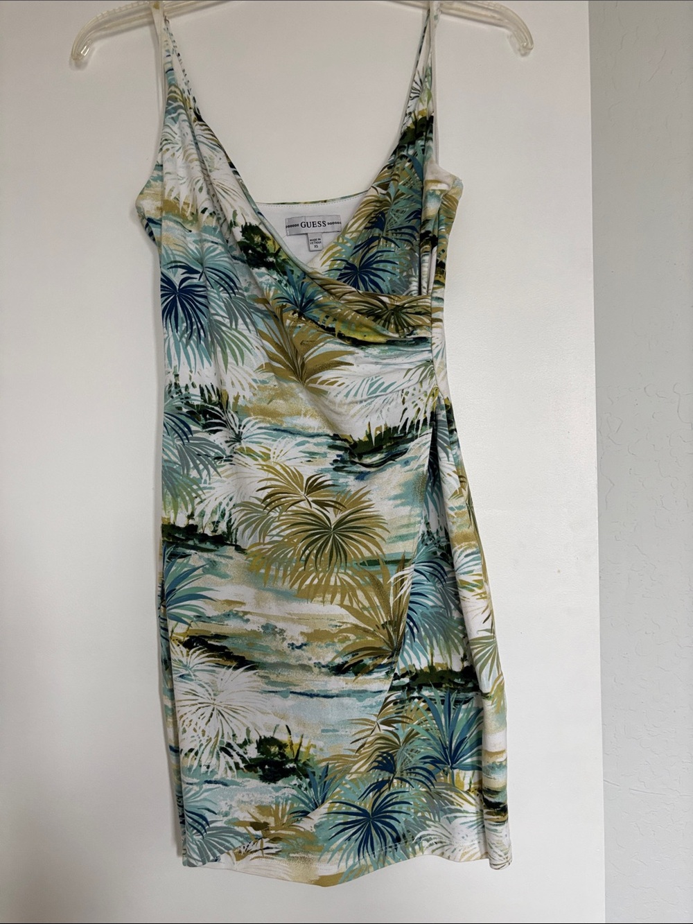 GUESS Palm-Print Mini Dress in Green and Blue